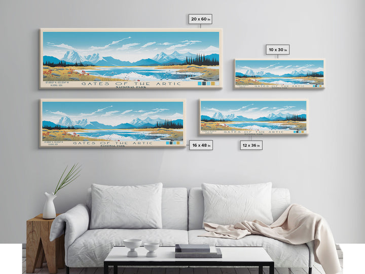 Gates Of The Arctic National Park Panoramic Alaska Travel Art, National Park Print, Minimalist Travel Art, Midcentury Modern Style Landscape