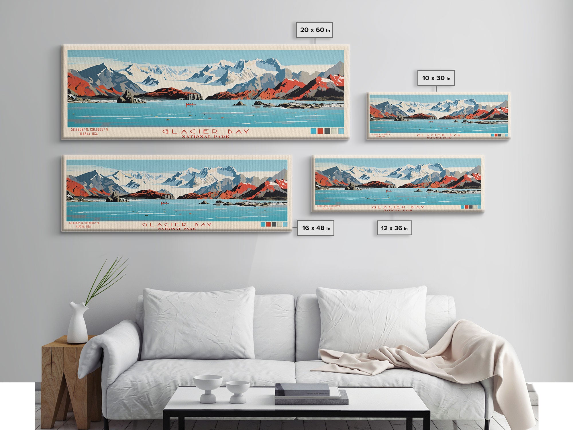 Glacier Bay National Park, Panoramic Alaska Travel Art, National Park Print, Minimalist Travel Art, Midcentury Modern Style Landscape