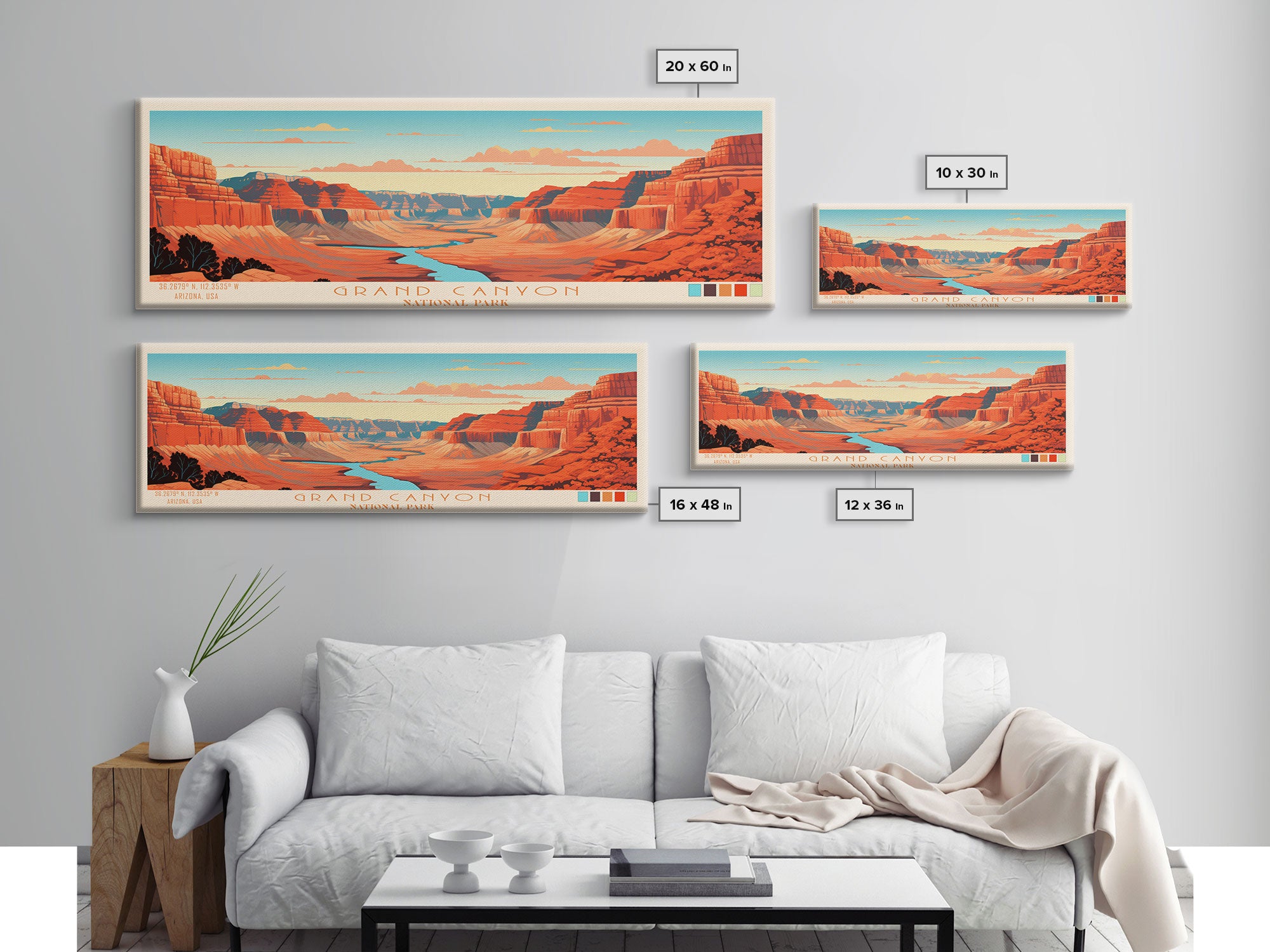 Grand Canyon National Park, Panoramic Arizona Travel Art, National Park Print, Minimalist Travel Art, Midcentury Modern Style Landscape