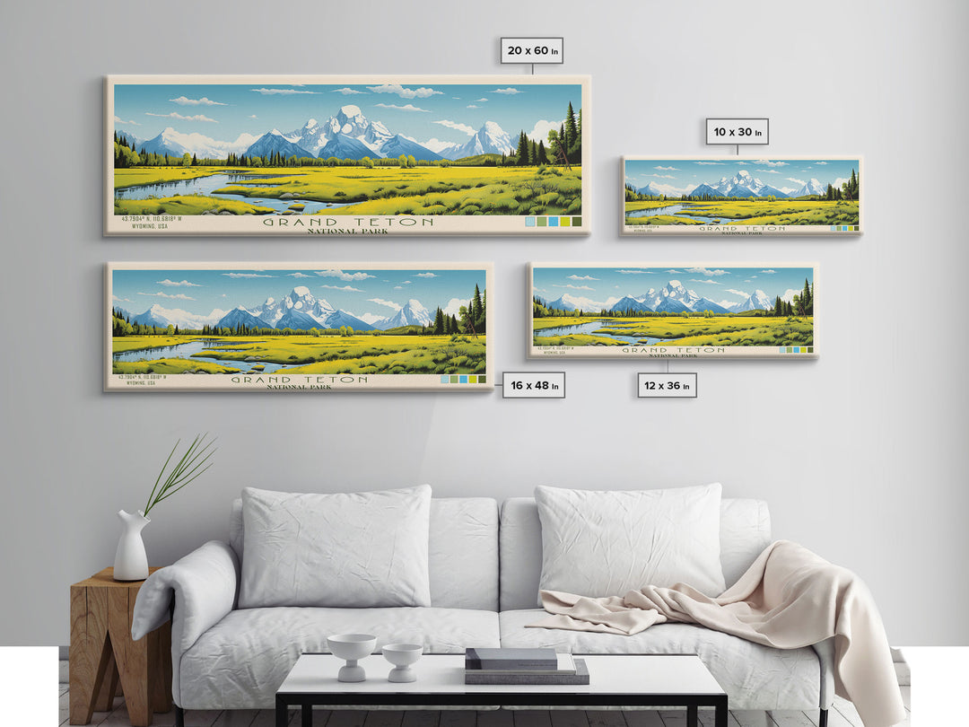 Grand Teton National Park, Panoramic Wyoming Travel Art, National Park Print, Minimalist Travel Art, Midcentury Modern Style Landscape