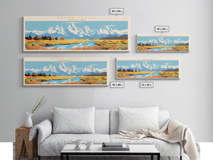 Grand Teton National Park, Panoramic Wyoming Travel Art, National Park Print, Minimalist Travel Art, Midcentury Modern Style Landscape