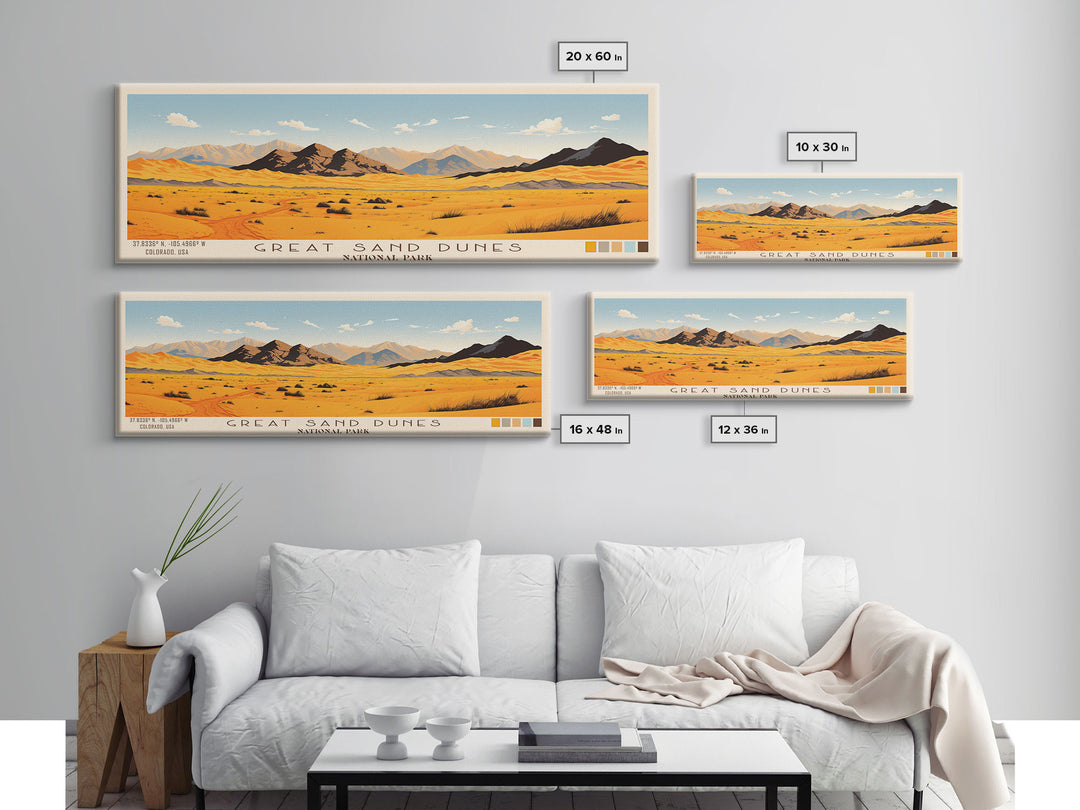 Great Sand Dunes National Park, Panoramic Colorado Travel Art, National Park Print, Minimalist Travel Art, Midcentury Modern Style Landscape