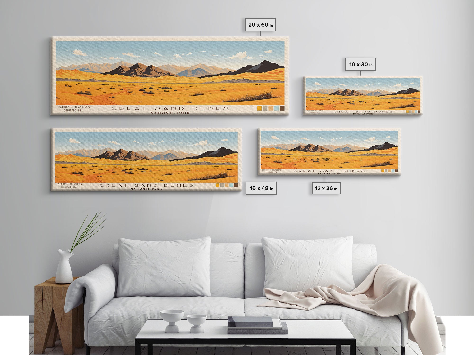 Great Sand Dunes National Park, Panoramic Colorado Travel Art, National Park Print, Minimalist Travel Art, Midcentury Modern Style Landscape