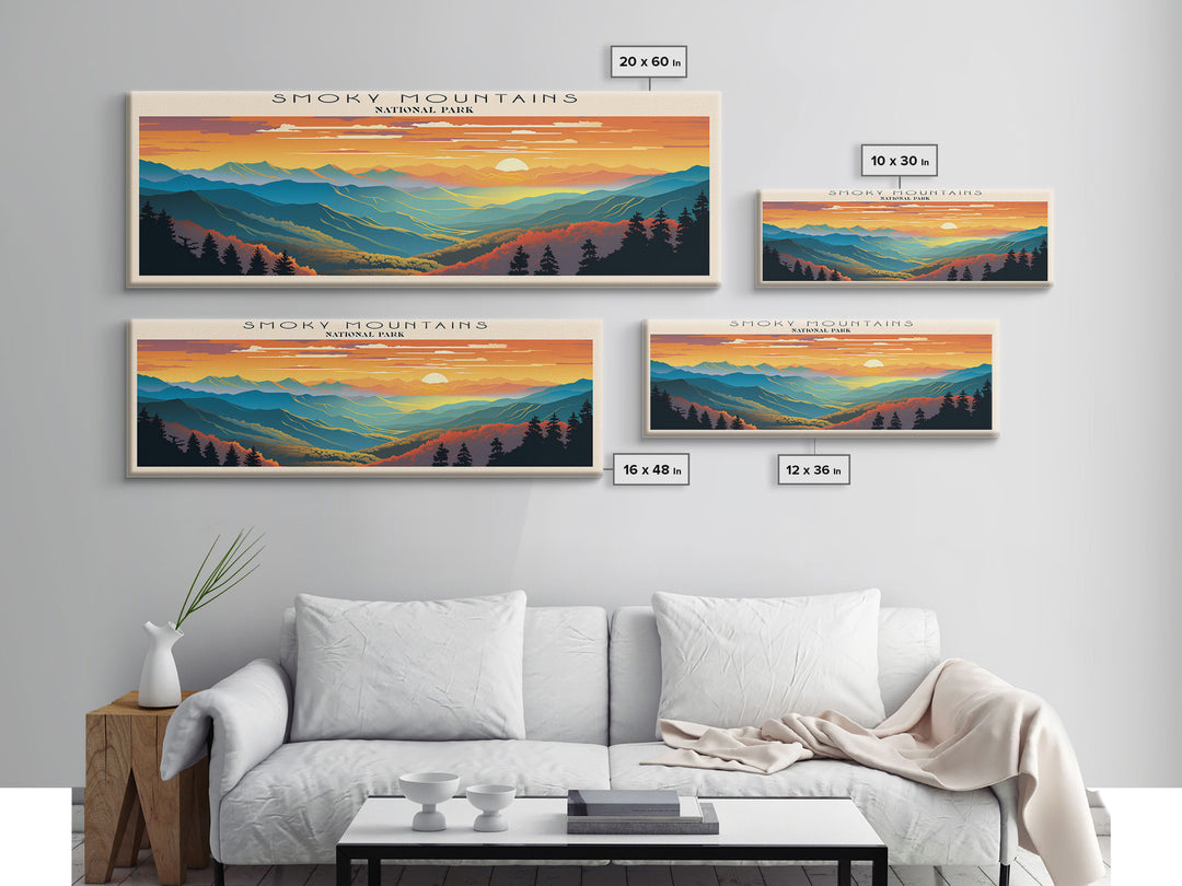 Great Smoky Mountains National Park Panoramic Travel Art, National Park Print, Minimalist Travel Art, Subdued Watercolor Painting Panoramic