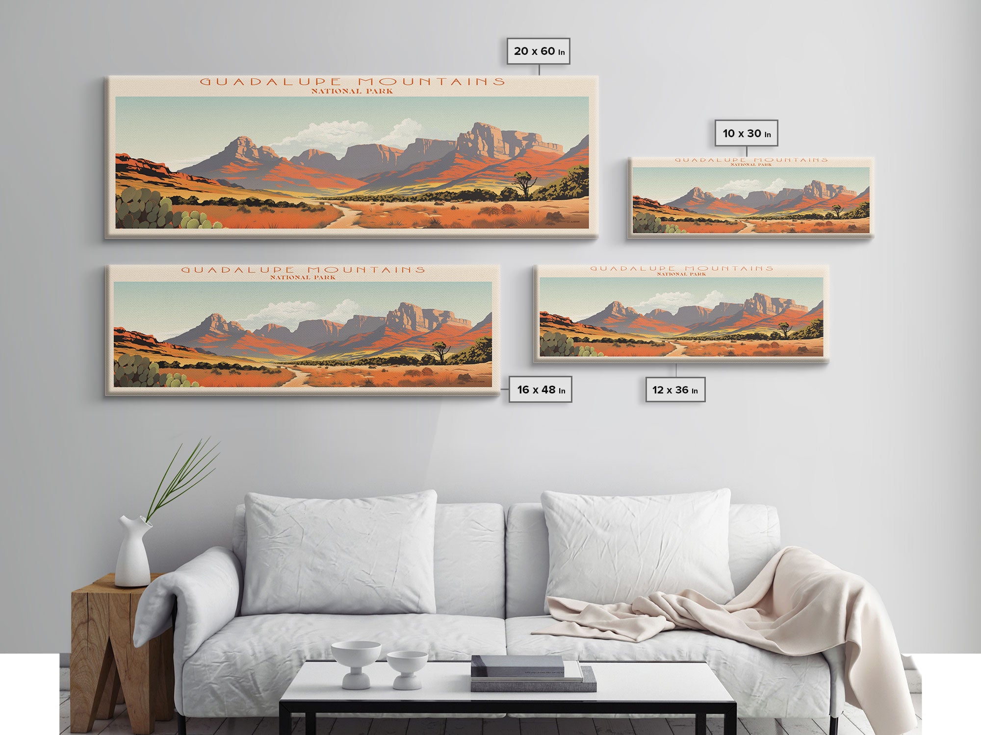 Guadalupe Mountains National Park, Panoramic Texas Travel Art, National Park Print, Minimalist Travel Art, Midcentury Modern Style Landscape