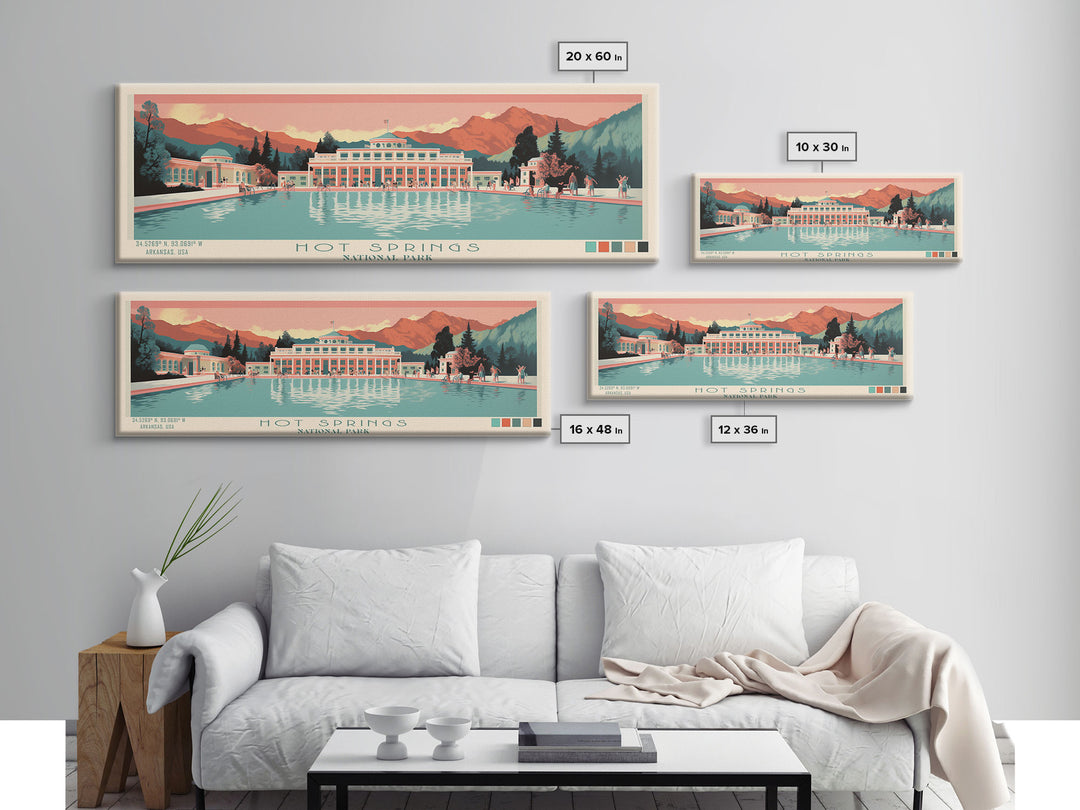 Hot Springs National Park, Panoramic Arkansas Travel Art, National Park Print, Minimalist Travel Art, Midcentury Modern Style Landscape