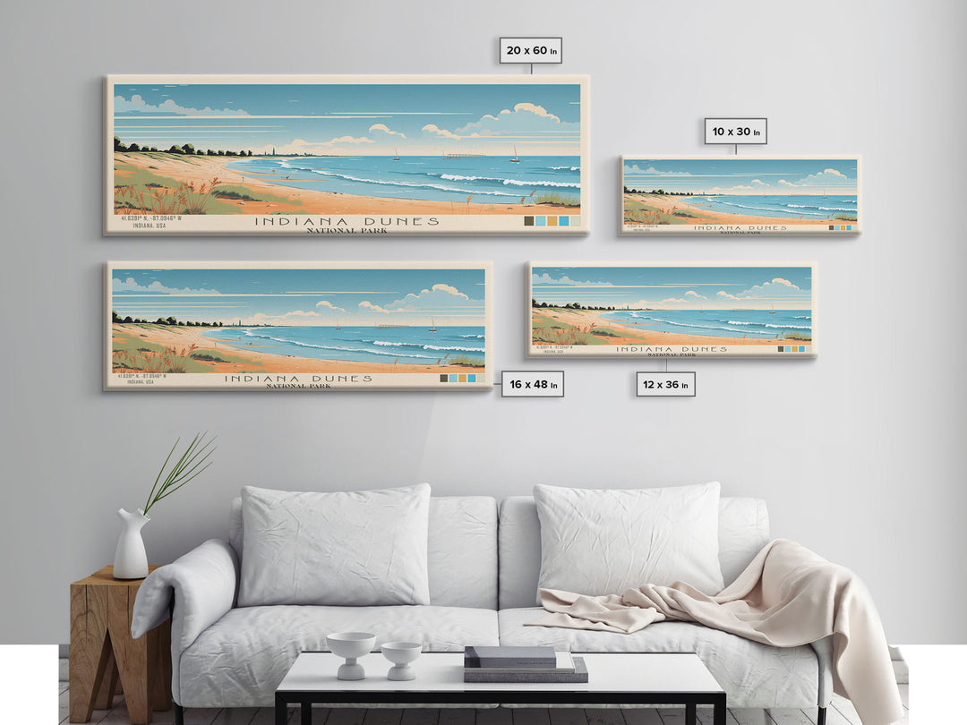 Indiana Dunes National Park, Panoramic Indiana Travel Art, National Park Print, Minimalist Travel Art, Midcentury Modern Style Landscape