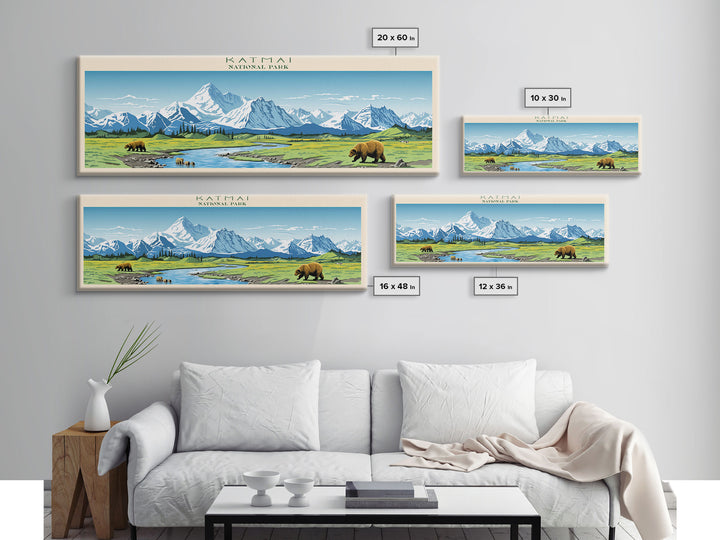 Katmai National Park, Panoramic Alaska Travel Art, National Park Print, Minimalist Travel Art, Midcentury Modern Style Landscape