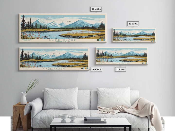 Lake Clark National Park, Panoramic Alaska Travel Art, National Park Print, Minimalist Travel Art, Midcentury Modern Style Landscape