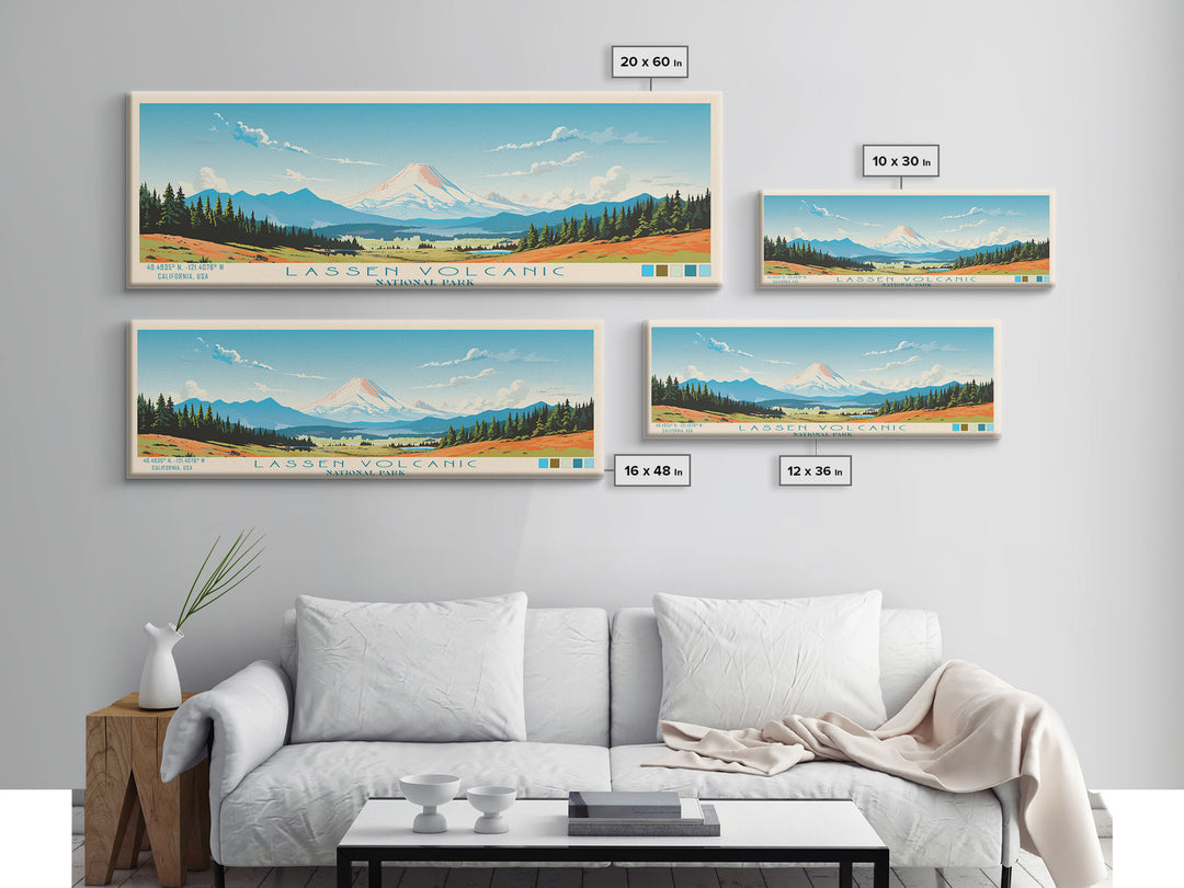 Lassen Volcanic National Park Panoramic California Travel Art, National Park Print, Minimalist Travel Art, Midcentury Modern Style Landscape