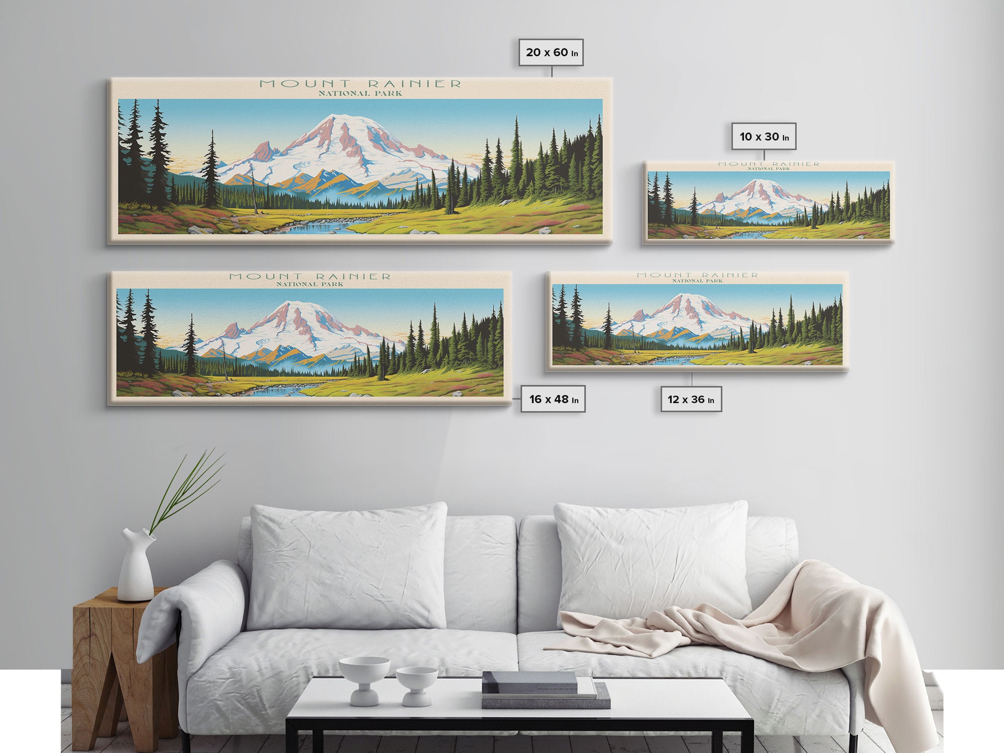 Mount Rainier National Park Panoramic Washington Travel Art, National Park Print, Minimalist Travel Art, Midcentury Modern Style Landscape