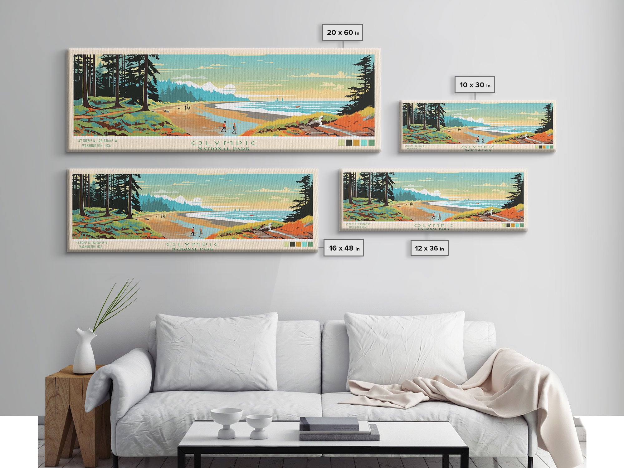 Olympic National Park Panoramic Washington Travel Art, National Park Print, Minimalist Travel Art, Midcentury Modern Style Landscape