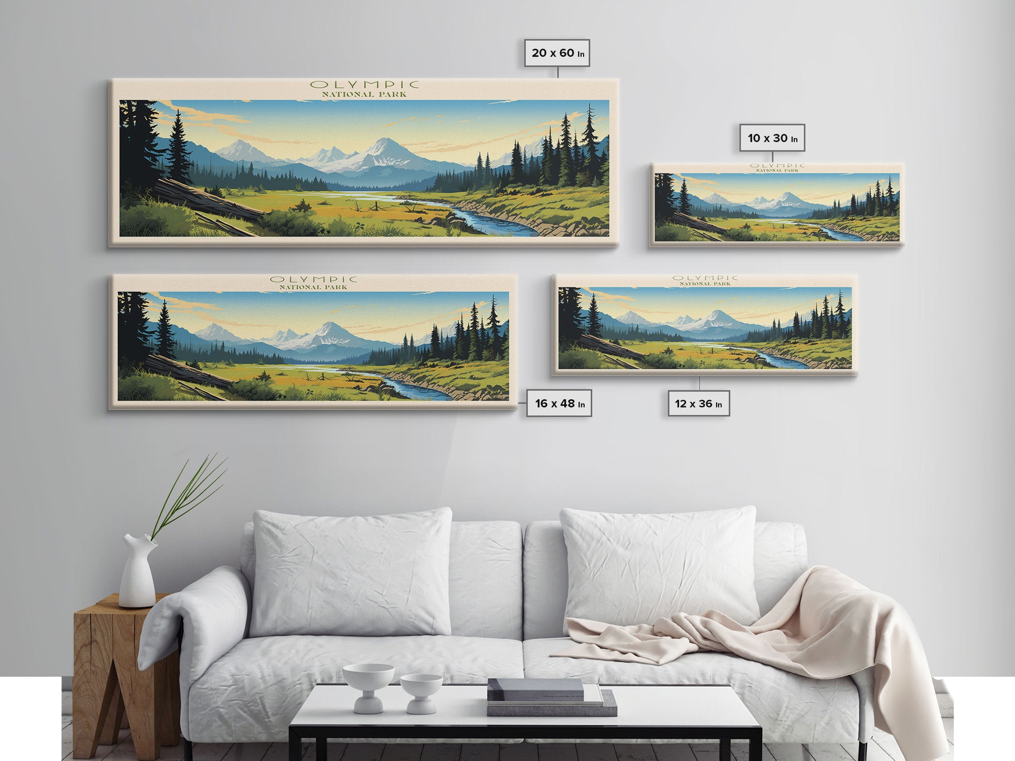 Olympic National Park Panoramic Washington Travel Art, National Park Print, Minimalist Travel Art, Midcentury Modern Style Landscape