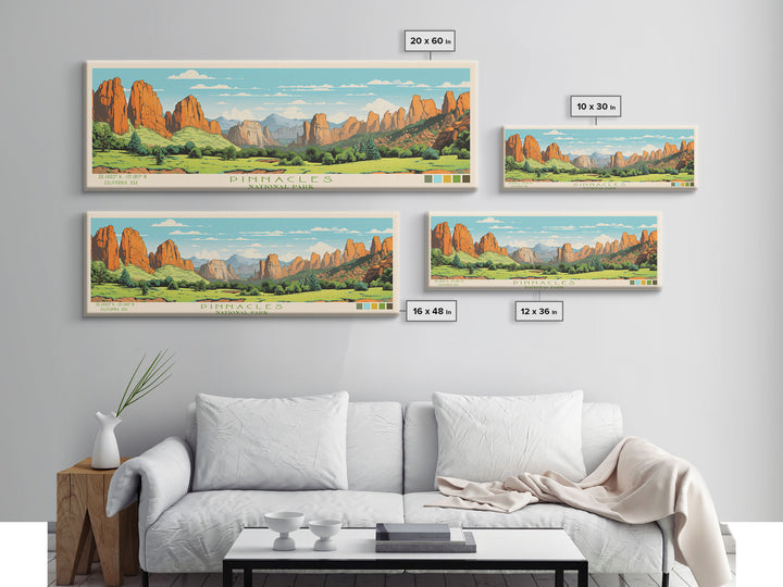 Pinnacles National Park Panoramic Califorrnia Travel Art, National Park Print, Minimalist Travel Art, Midcentury Modern Style Landscape