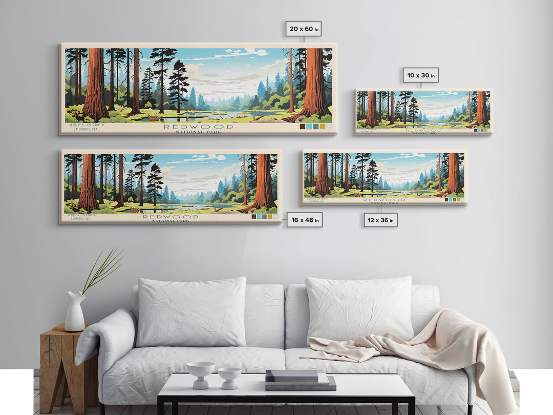 Redwood National Park Panoramic California Travel Art, National Park Print, Minimalist Travel Art, Midcentury Modern Style Landscape