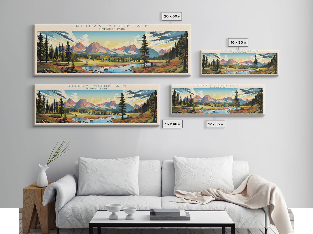 Rocky Mountain National Park Panoramic Colorado Travel Art, National Park Print, Minimalist Travel Art, Midcentury Modern Style Landscape