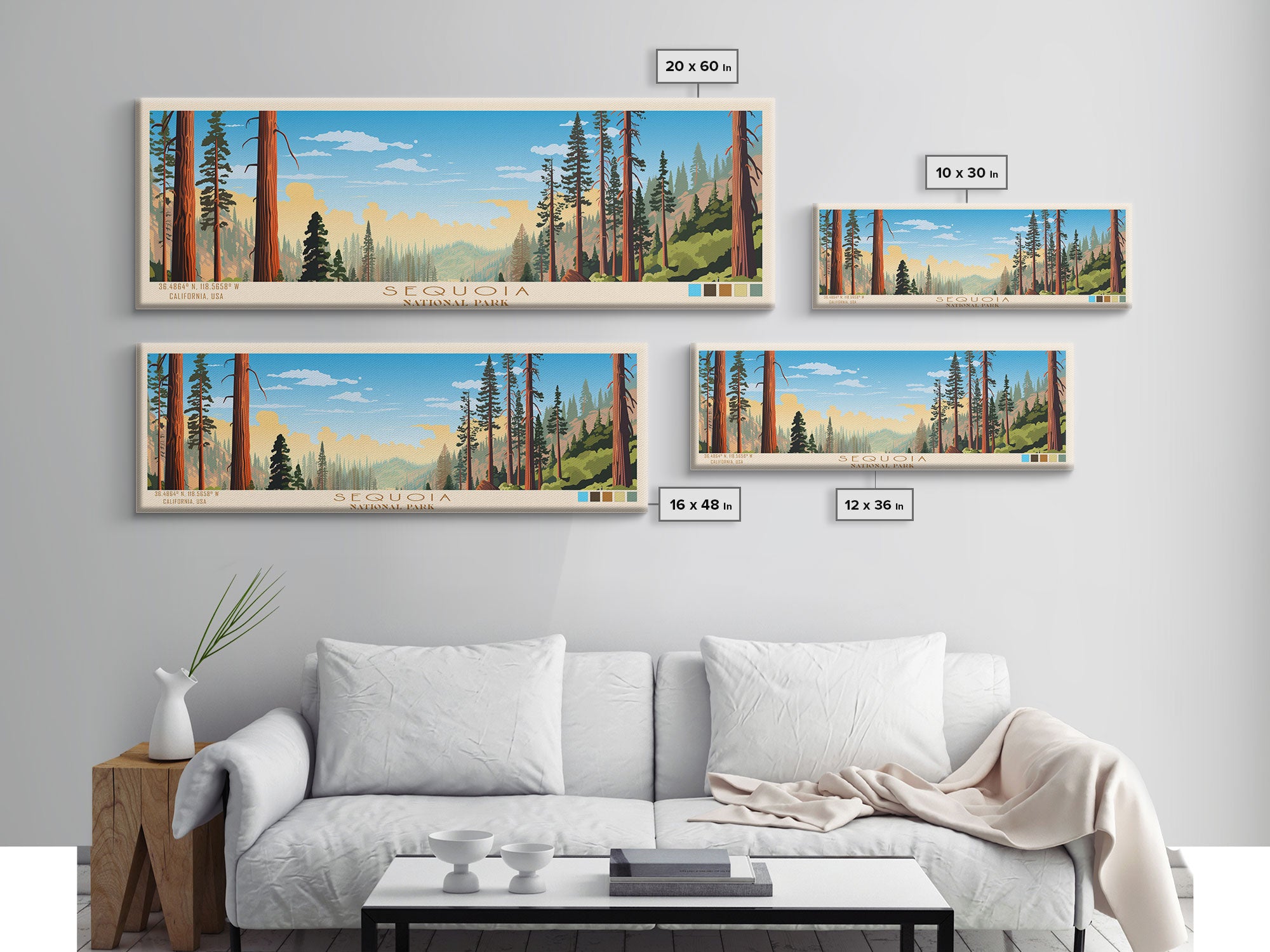 Sequoia National Park Panoramic California Travel Art, National Park Print, Minimalist Travel Art, Midcentury Modern Style Landscape