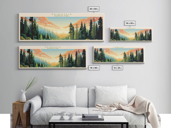 Sequoia National Park Panoramic California Travel Art, National Park Print, Minimalist Travel Art, Midcentury Modern Style Landscape