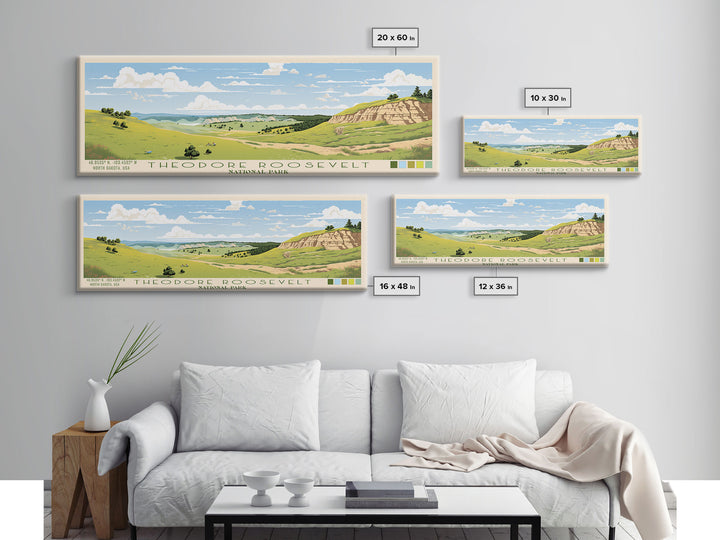 Theodore Roosevelt National Park Panoramic North Dakota Travel Art, National Park Print, Minimalist Travel Art, Midcentury Modern Style