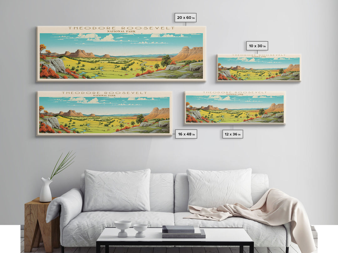 Theodore Roosevelt National Park Panoramic North Dakota Travel Art, National Park Print, Minimalist Travel Art, Midcentury Modern Style