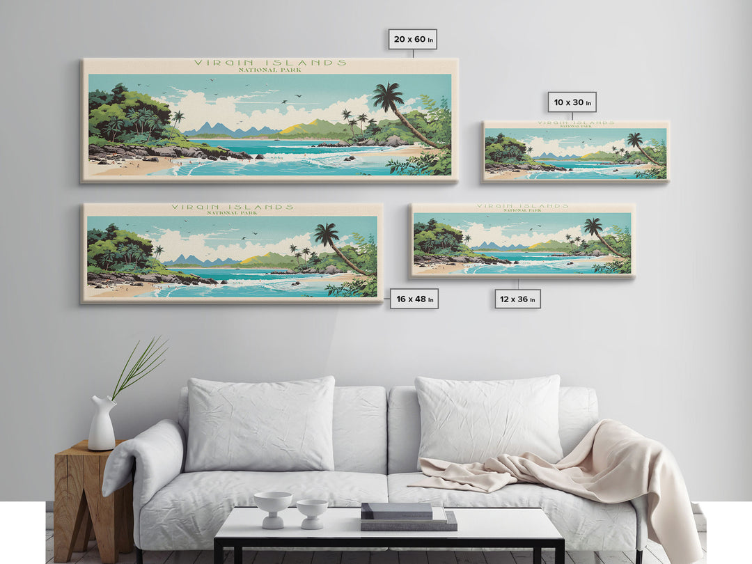 Virgin Islands National Park Panoramic St. John Travel Art, National Park Print, Minimalist Travel Art, Midcentury Modern Style Landscape