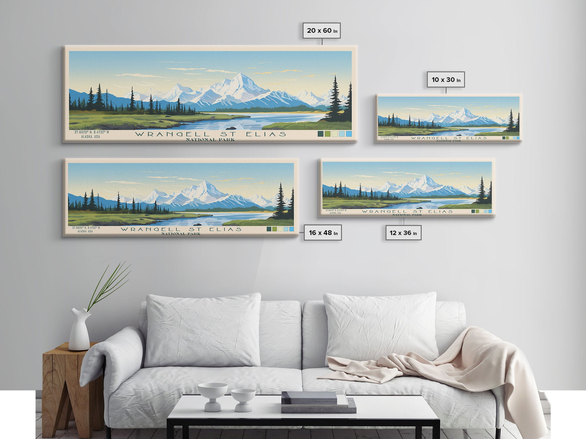 Wrangell St. Elias National Park Panoramic Alaska Travel Art, National Park Print, Minimalist Travel Art, Midcentury Modern Style Landscape