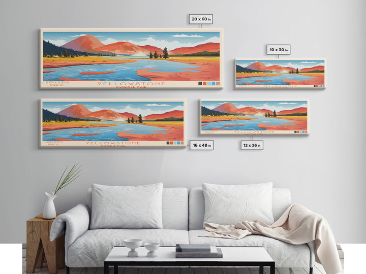 Yellowstone National Park Panoramic Wyoming Travel Art, National Park Print, Minimalist Travel Art, Midcentury Modern Style Landscape