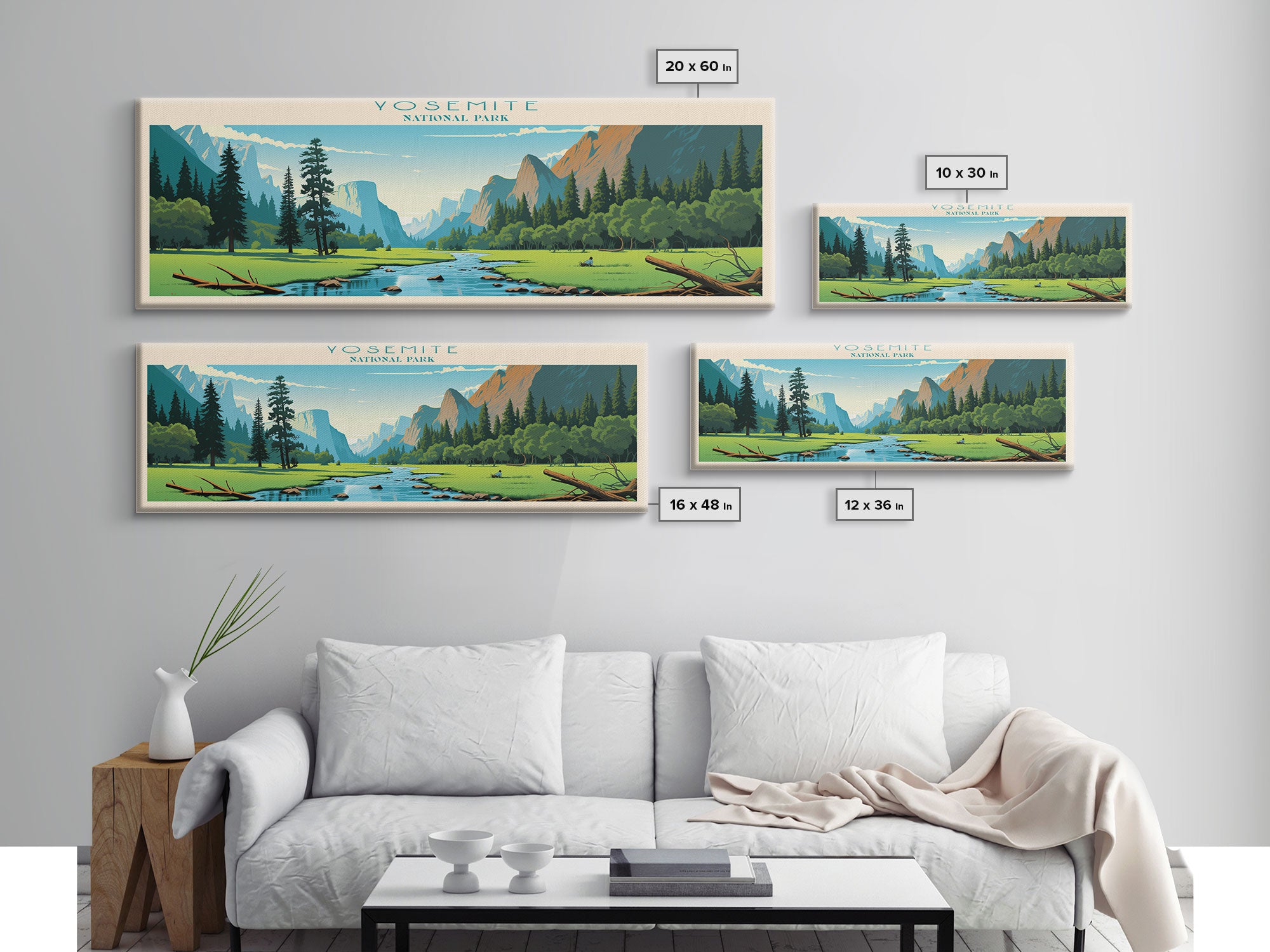 Yosemite National Park Panoramic California Travel Art, National Park Print, Minimalist Travel Art, Midcentury Modern Style Landscape