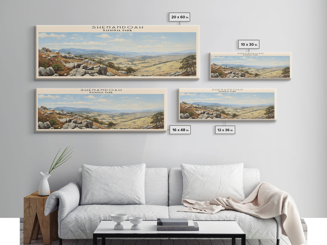 Shenandoah National Park Panoramic Virginia Travel Art, National Park Print, Minimalist Travel Art, Subdued Watercolor Painting Panoramic