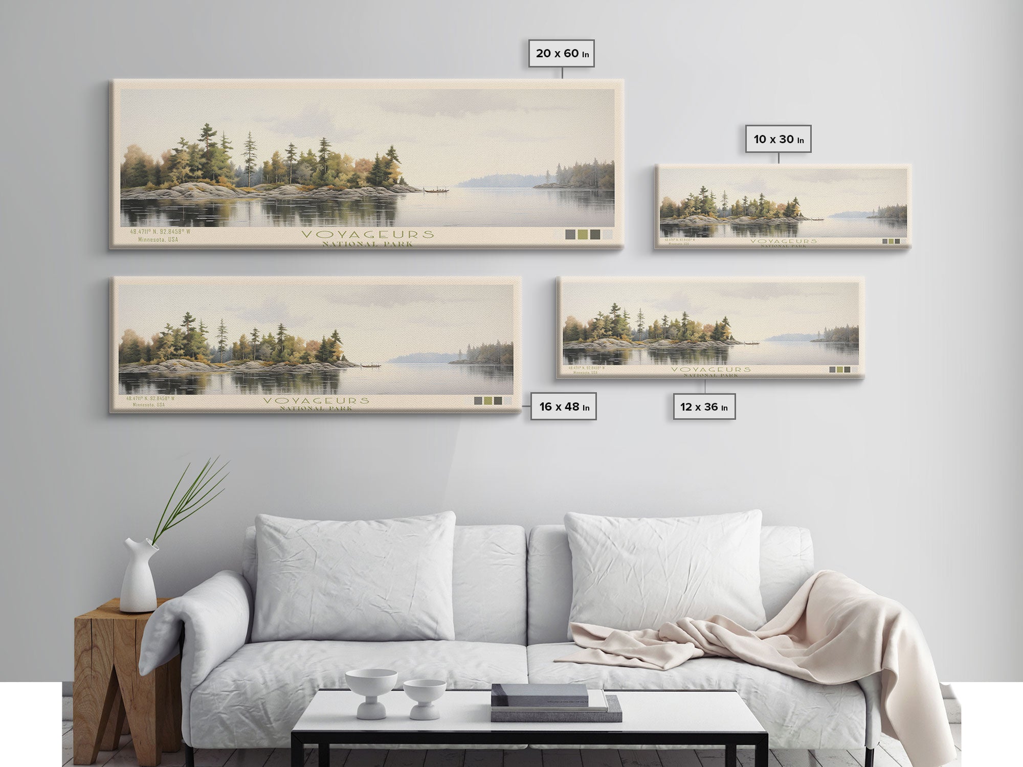 Voyageurs National Park Panoramic Minnesota Travel Art, National Park Print, Minimalist Travel Art, Subdued Watercolor Painting Panoramic