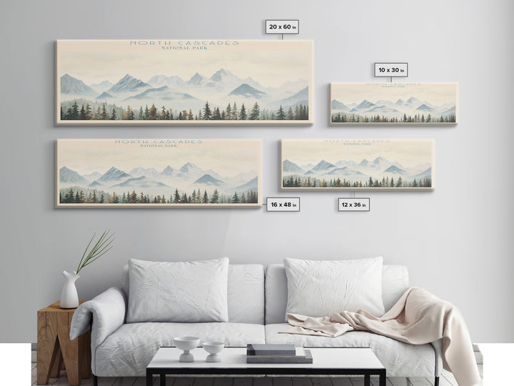 North Cascades National Park Panoramic Travel Art, National Park Print, Minimalist Travel Art, Subdued Watercolor Painting Panoramic