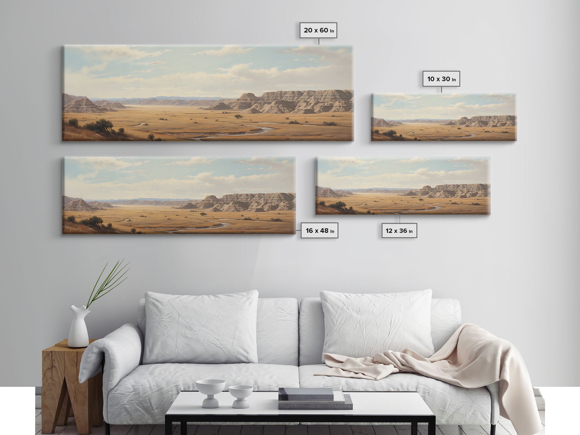 Panoramic Watercolor of Badlands National Park, North Dakota Wall Art, Landscape Painting Travel Art