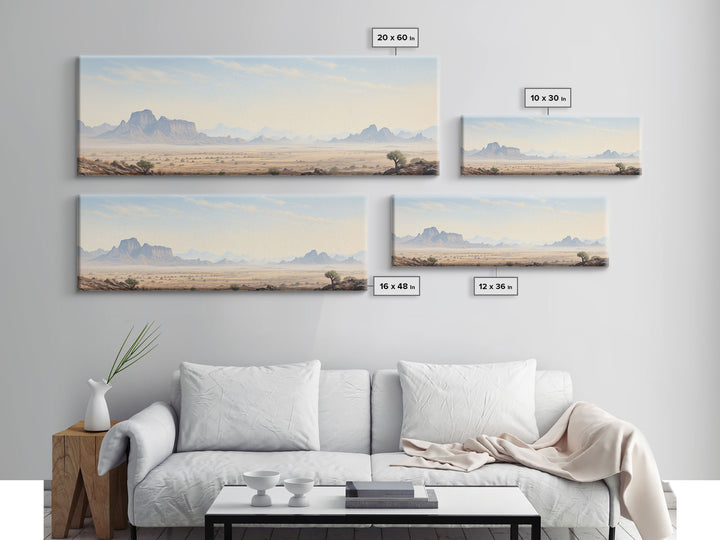 Ultrawide Panoramic Watercolor Painting of Big Bend National Park, Framed Canvas Print, Boho Southwestern Decor Wall Art