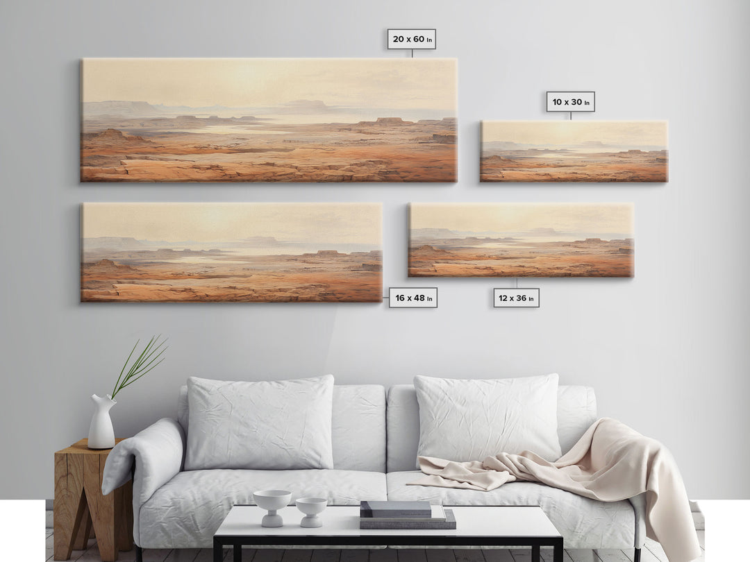 Arizona Desert, Canvas Wall Art, National Park Poster, Extra Large Horizontal Print, Panoramic Watercolor Minimalist Landscape Art