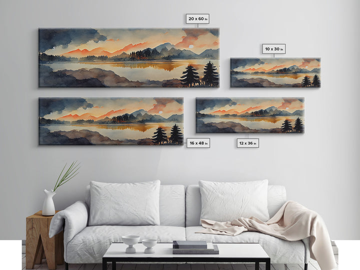 Watercolor painting of a forest fire, canvas print, landscape art, cool living room art, depressing art, Panoramic Ready To Hang wall decor