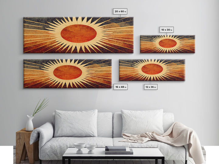 Art Deco Sunburst Wall Art, Ready To Hang Canvas Print, Panoramic Art, Art Deco Wall Decor, Above Bed, Above Couch, Above Sofa