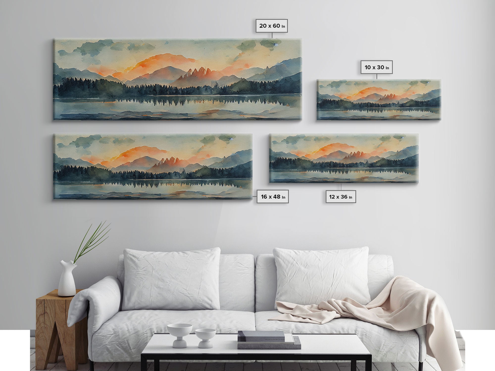 Watercolor painting of a forest fire, canvas print, landscape art, cool living room art, depressing art, Extra large panoramic wall decor