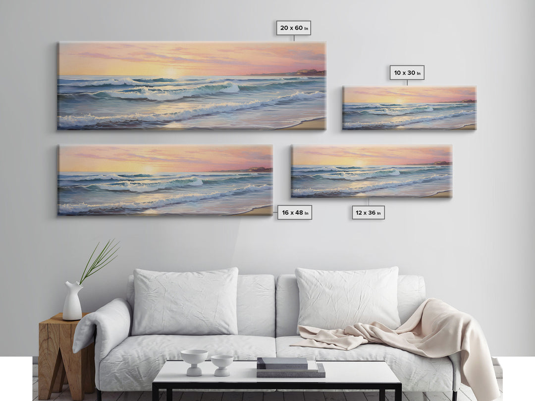 The Joy Of The Beach, Framed Canvas Print, Handmade Wall Art, Extra Large Minimalist Swimming Decor, Abstract Oil Painting, Panoramic Art