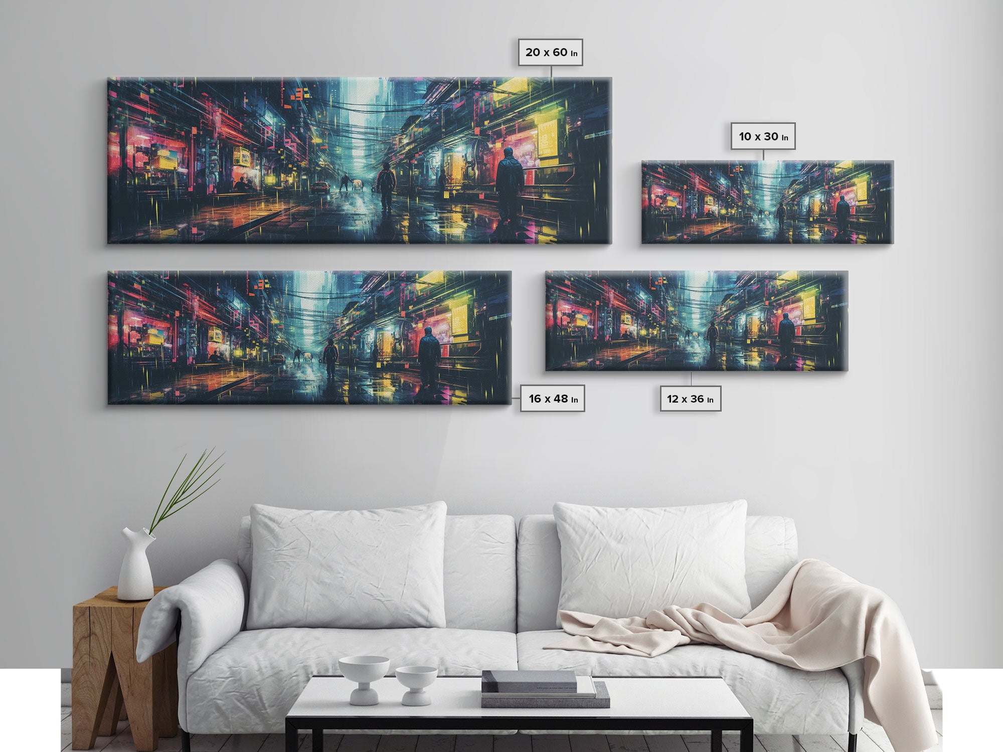 Cyberpunk Tokyo City Streets, Framed Canvas Print, Cyberpunk Style Wall Art, Synthwave Decor, Videogame Concept Art