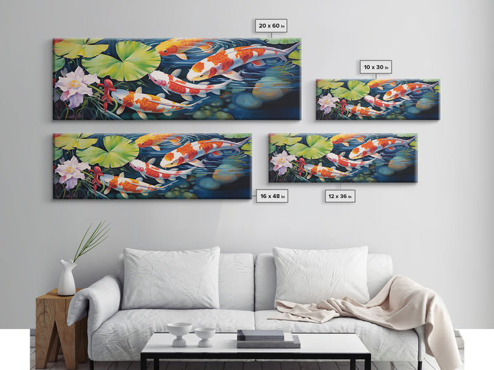 The Koi Pond Framed Canvas Print, Koi Fish Decor, Koi Fish Garden Wall Art, Koi Fish and Lilly Pads