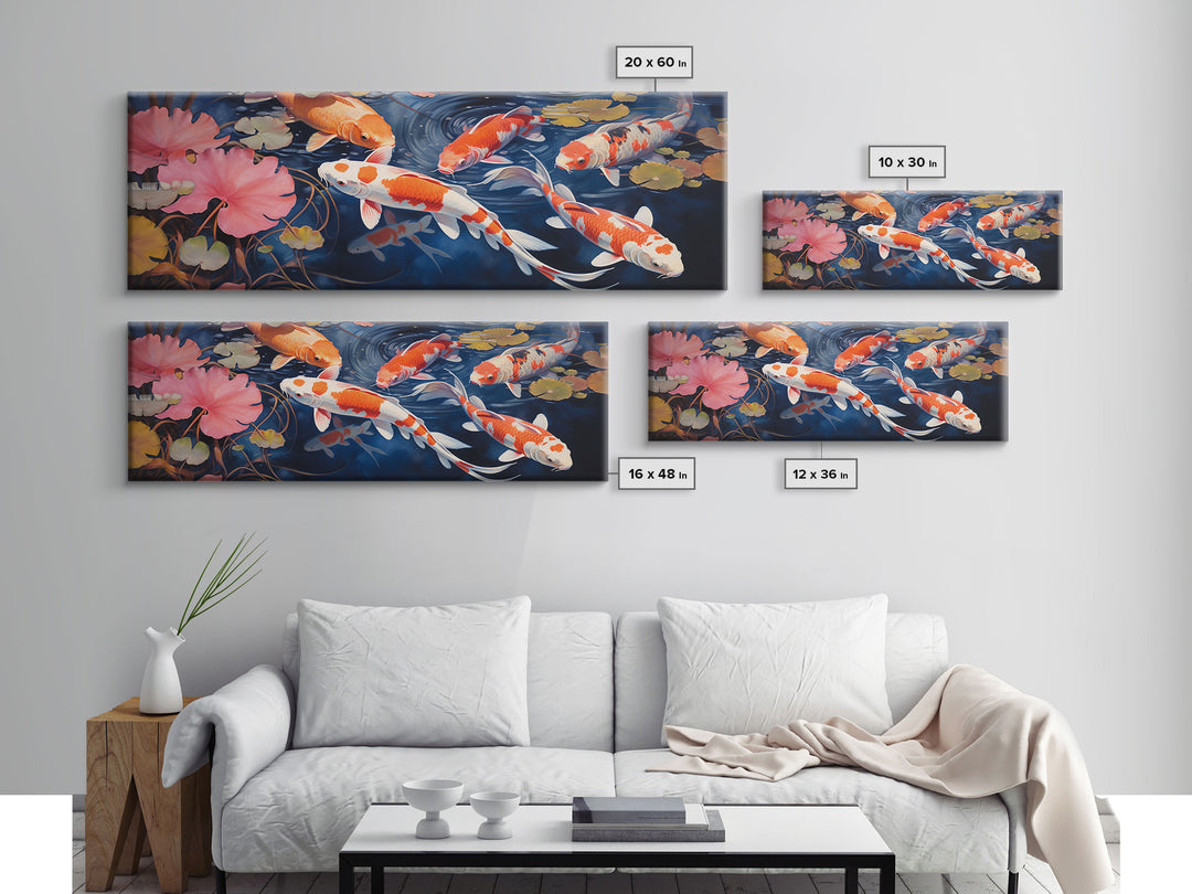 The Koi Pond Framed Canvas Print, Koi Fish Decor, Koi Fish Garden Wall Art, Koi Fish and Lilly Pads