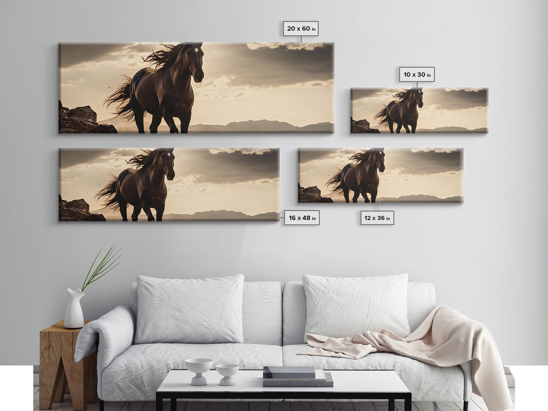 Canvas Wall Art, Horse Photography Print, Framed Canvas Print, Horse Wall Decor, Panoramic Wall Art, Large Wall Art, Rustic Decor