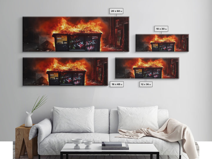 A Dumpster Fire, Panoramic Canvas Print, Wall Art, Living Room Wall Art