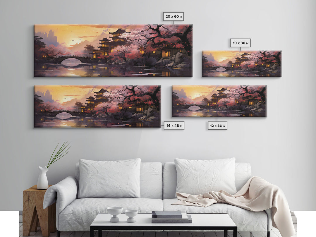 Dawn In Kyoto, Japan - Framed Canvas Print - Panoramic Painting Wall Art - Cute Wall Decor - Japanese Style Art