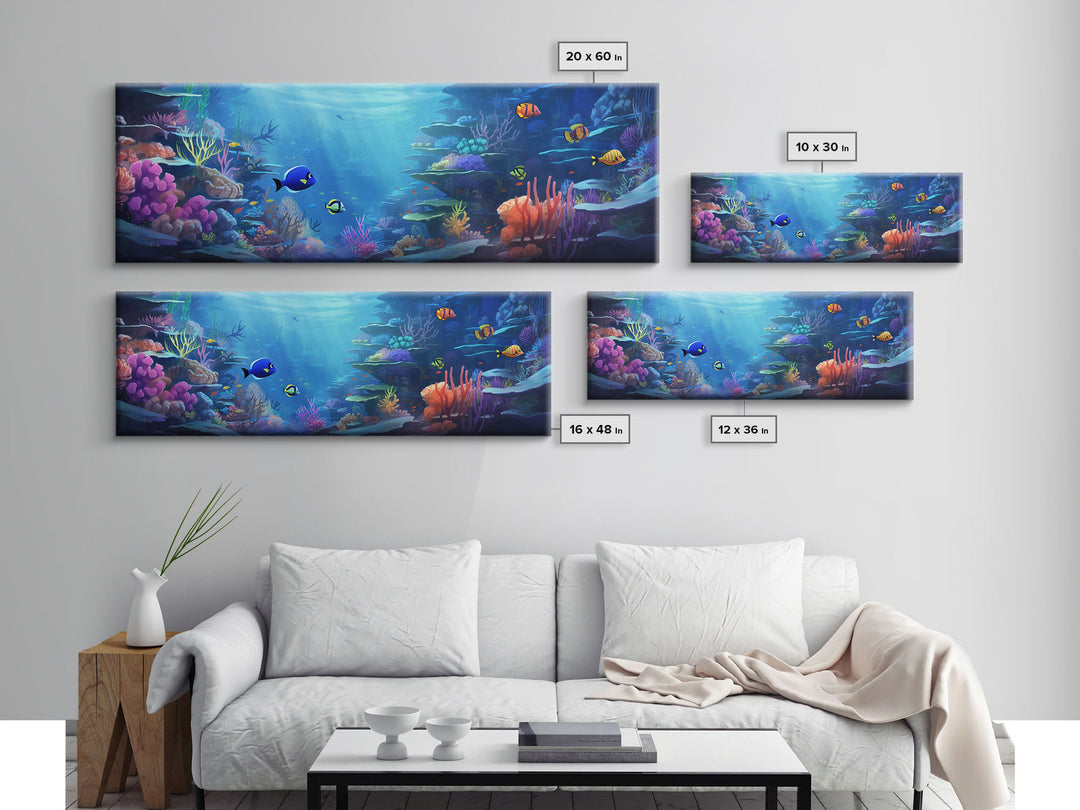 Great Barrier Reef Framed Canvas Print, Underwater Painting Art, Colorful Wall Art, Unique Gift Idea