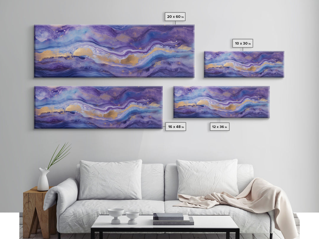 Purple Marble Canvas Wall Art, Abstract Canvas Art, Panoramic Extra Large Wall Art, Marble Wall Decor, Modern Art, Purple and Gold Art