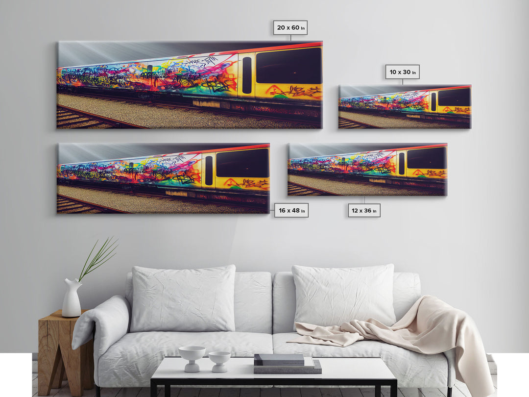 Train Box Car Graffiti Art, Extra Large Wall Art, Framed Panoramic Canvas Print, Framed Wall Decor