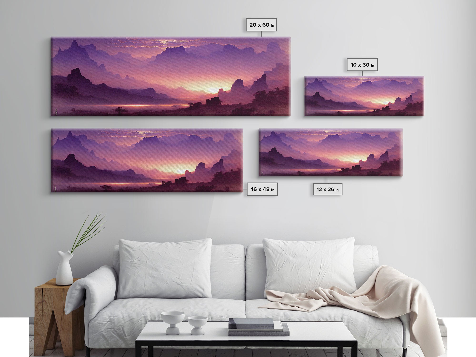 A Beautiful Mountain Scene at Sunset, Extra Large Wall Art, Framed Panoramic Canvas Print, Framed Wall Art