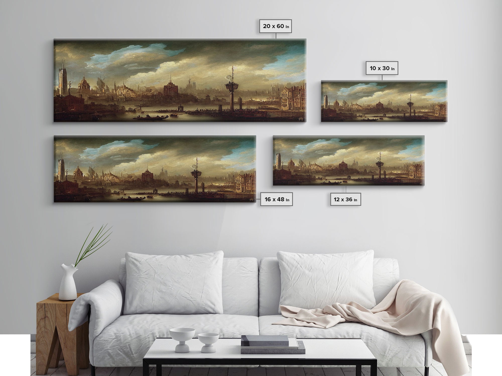 Steampunk Victorian Cityscape, Extra Large Wall Art, Framed Panoramic Canvas Print, Framed Wall Art