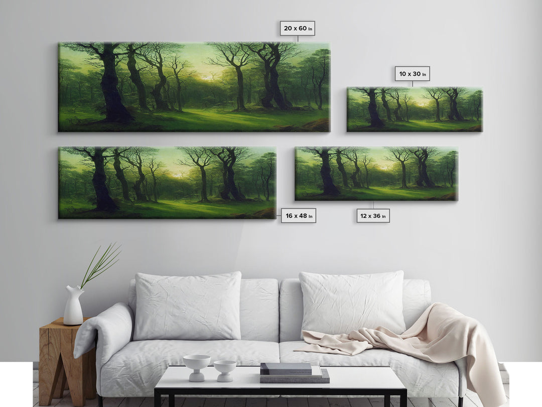 Unique Fantasy Forest Art, Extra Large Wall Art, Framed Panoramic Canvas Print, Framed Wall Art